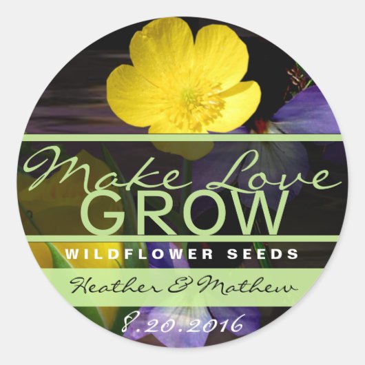 愛のひまわりステッカーを成長させる ラウンドシール (正面)