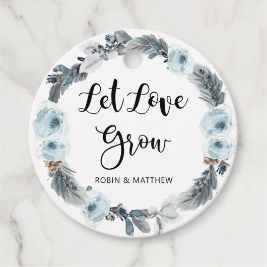 愛のほこりっぽい青い植物の種子を成長させる結婚式の引き出物 フェイバータグ (正面)