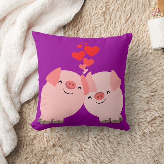 愛のまくらにかわいい漫画の豚 クッション (ブランケット)