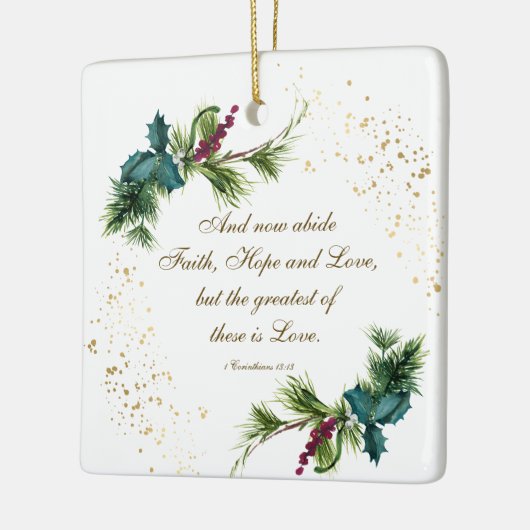 愛のもっとも偉大バイブル冬のエバーグリーンクリスマス セラミックオーナメント (左)