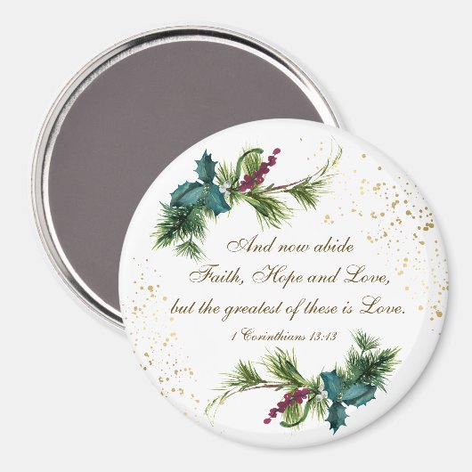 愛のもっとも偉大バイブル冬のエバーグリーンクリスマス マグネット (正面/裏面)