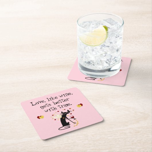 愛のようにワインのバレンタイン スクエアペーパーコースター (インサイチュ)