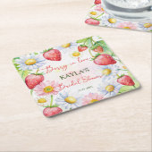 愛のイチゴのベリーブライダルシャワーの好意 スクエアペーパーコースター (アングル)