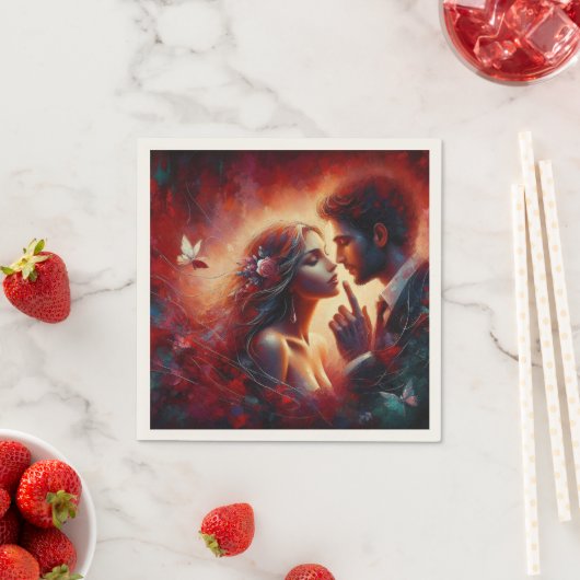 愛のウィスパーズバレンタイン紙ナプキン – ロマンチック スタンダードカクテルナプキン (インサイチュ)