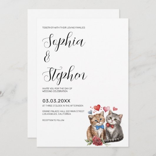 愛のウェディング 猫カップル 招待状 (正面/裏面)