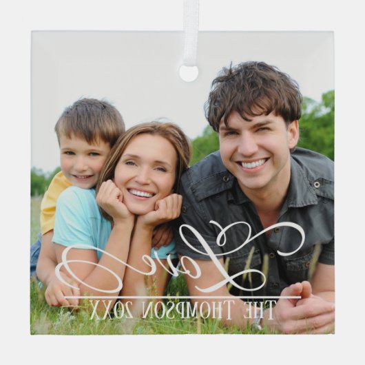 愛のエレガントクリスマスフォトパーソナライズされたー名 ガラスオーナメント (裏面)