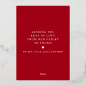 愛のエレガントスクリプトValentine's Day家族写真 箔シーズンカード (裏面)