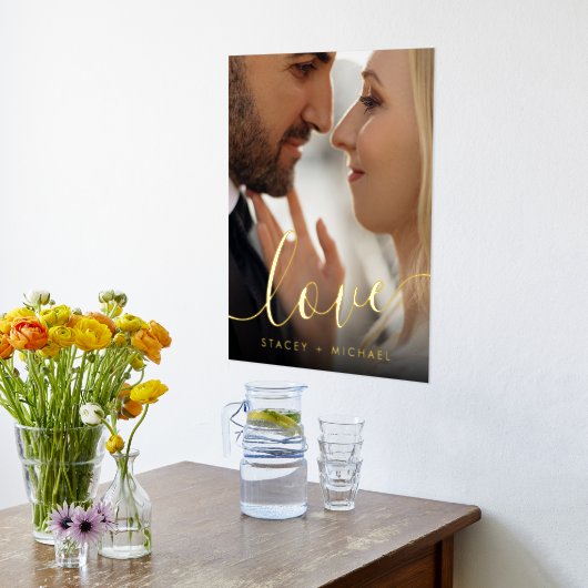 愛のエレガント脚本のカップル名の写真 箔ポスター (レイダウン (キッチン))