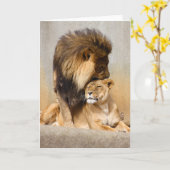 愛のオスおよびメスのライオン カード (黄色い花)
