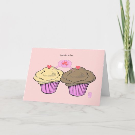 愛のカップケーキCustardChocoPinkPinkバレンタイン カード (正面)