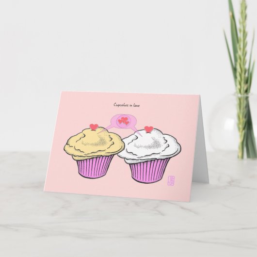 愛のカップケーキCustardVanillaPinkPinkバレンタイン カード (正面)
