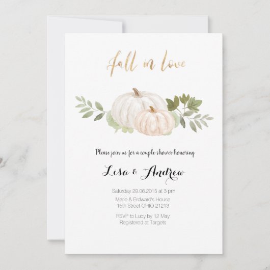 愛のカップルエレガントで緑の秋シャワー 招待状 (正面)