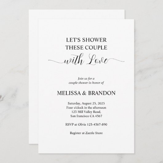 愛のカップルシンプルシャワーモダン付きシャワー 招待状 (正面/裏面)