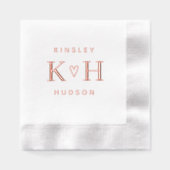 愛のカップルハート結婚のモノグラムのエンボス 箔ナプキン (正面)