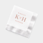 愛のカップルハート結婚のモノグラムのエンボス 箔ナプキン (左)