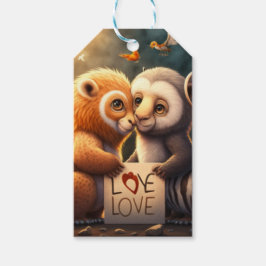 愛のカードに可愛い動物 ギフトタグ