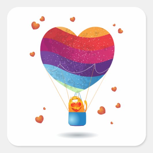 愛のキャットとバルーン スクエアシール (正面)