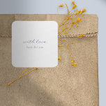 愛のギフトの好意のステッカーとネトラル結婚シック スクエアシール<br><div class="desc">シックエレガントな白いシンプル鮮明な背景と埃の多いブルーのフォントと結婚共に、、ニュートラルで思い出に残るギフトシール。</div>