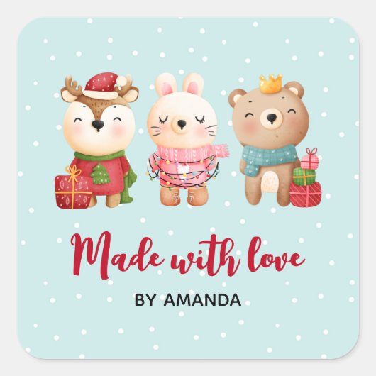 愛のクリスマスで作る動物をフェスティバル スクエアシール (正面)
