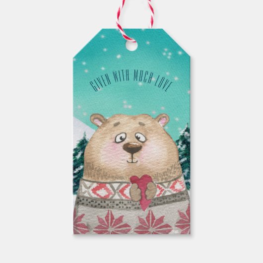 愛のクリスマスと与えかわいクマの雪景色 ギフトタグ (正面)