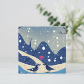 愛のクリスマスに冬の青結婚い鳥 サンキューカード (スタンド正面)