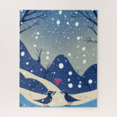 愛のクリスマスに冬の青結婚い鳥 ジグソーパズル (縦)