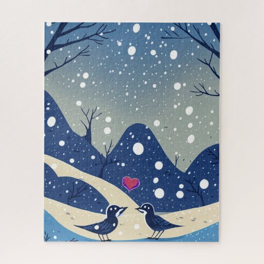 愛のクリスマスに冬の青結婚い鳥 ジグソーパズル (縦)