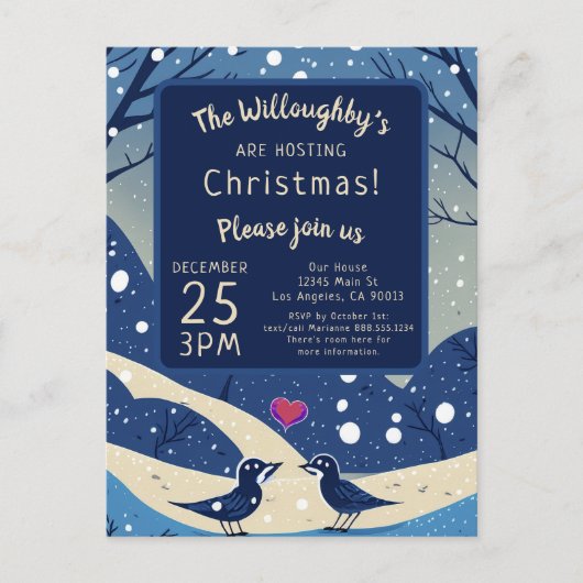 愛のクリスマスに冬の青結婚い鳥 ポストカード (正面)