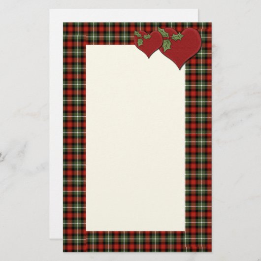 愛のクリスマスの格子縞のハート 便箋 (正面/裏面)