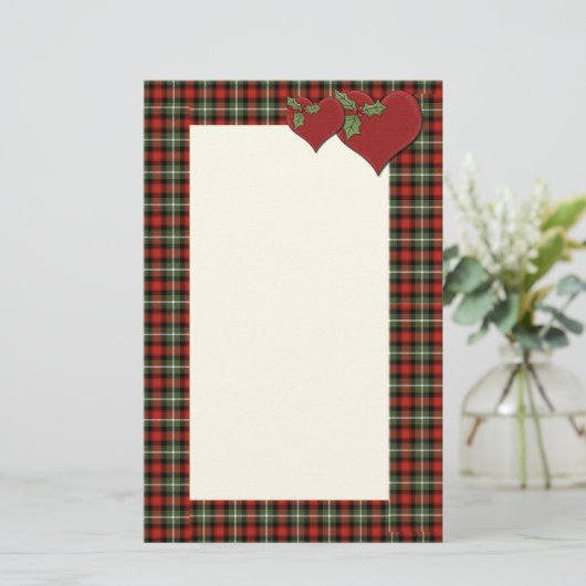 愛のクリスマスの格子縞のハート 便箋 (スタンド正面)