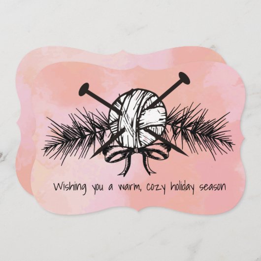 愛のクリスマスニードルで手作りの糸編み物 シーズンカード (正面/裏面)