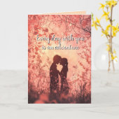 愛のシルエットとフォレストヴァレンティネスのカップル カード (黄色い花)