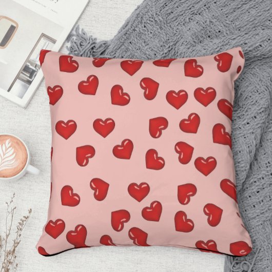 愛のシンフォン:赤いハートパターン鮮やかピンク クッション