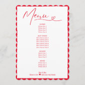 愛のシンプルな赤いハートのスクリプト結婚式 メニュー (正面)