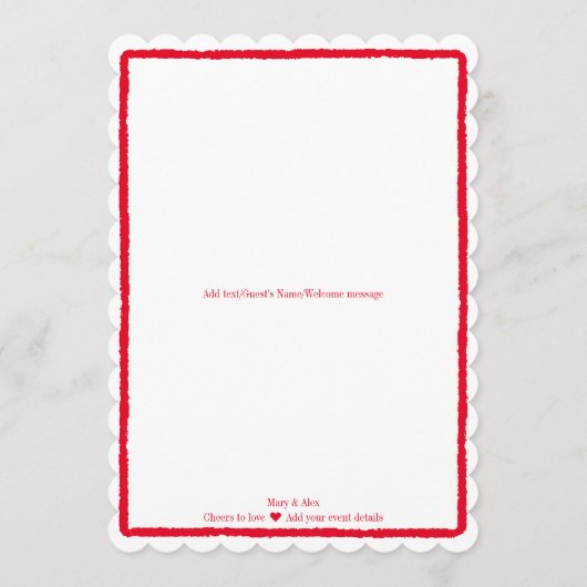 愛のシンプルな赤いハートのスクリプト結婚式 メニュー (裏面)