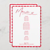 愛のシンプルな赤いハートのスクリプト結婚式 メニュー (正面/裏面)