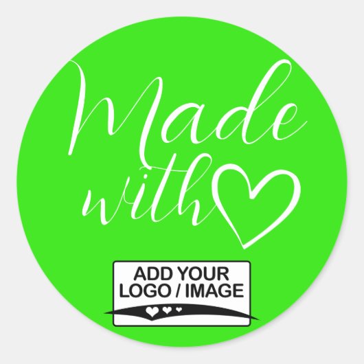 愛のシンプルハートロゴで作られたミニマルなグリーン ラウンドシール (正面)