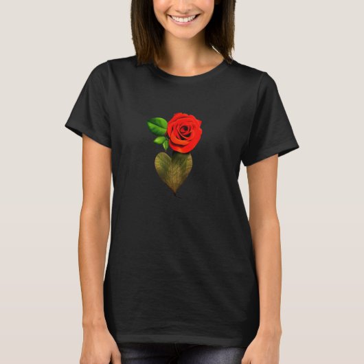 愛のシンボル 美しい一輪のバラの花 Tシャツ (正面)