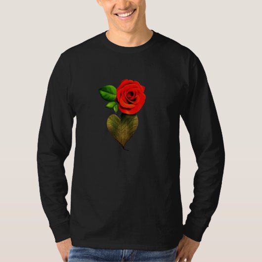 愛のシンボル 美しい一輪のバラの花 Tシャツ (正面)