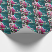 愛のシーホース、ピンクのティール（緑がかった色）ブルーの母の真珠 ラッピングペーパー (角)