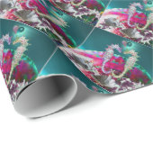 愛のシーホース、ピンクのティール（緑がかった色）ブルーの母の真珠 ラッピングペーパー (ロールコーナー)