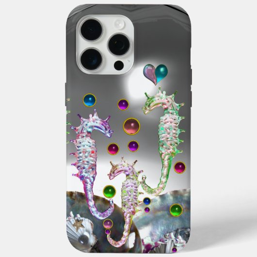 愛のシーホース、ピンクのティール(緑がかった色)ブルーの母の真珠 Case-Mate iPhoneケース (裏面)