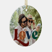愛のスクリプトのカップル写真の初めてのクリスマスを一緒に セラミックオーナメント (右)