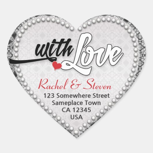 愛のステッカー付きシルバーダイヤモンドタペストリーハート ハートシール (正面)