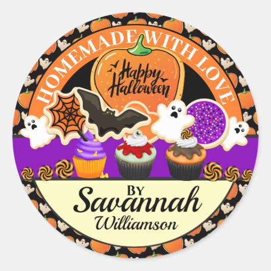 愛のステッカー付きハロウィーン自家製 ラウンドシール (正面)