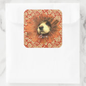 愛のステッカー – かわいい子犬が花からのぞく スクエアシール (バッグ)