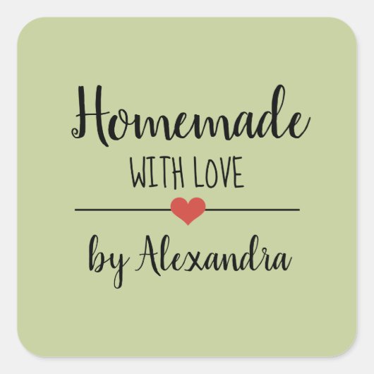 愛のセージ緑のスクリプト名と自家製 スクエアシール (正面)