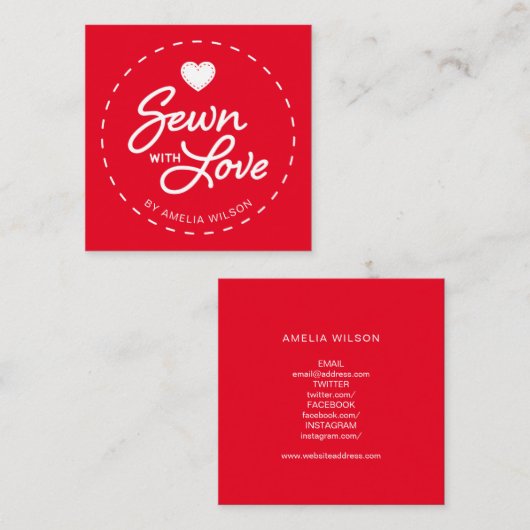 愛のソーシャルメディスタイリッシュアで縫われた編集可能なカラー スクエア名刺 (正面/裏面)
