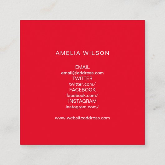愛のソーシャルメディスタイリッシュアで縫われた編集可能なカラー スクエア名刺 (裏面)
