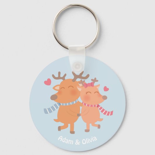 愛のトナカイ冬ロマンスキーチェーンかわいい キーホルダー (正面)
